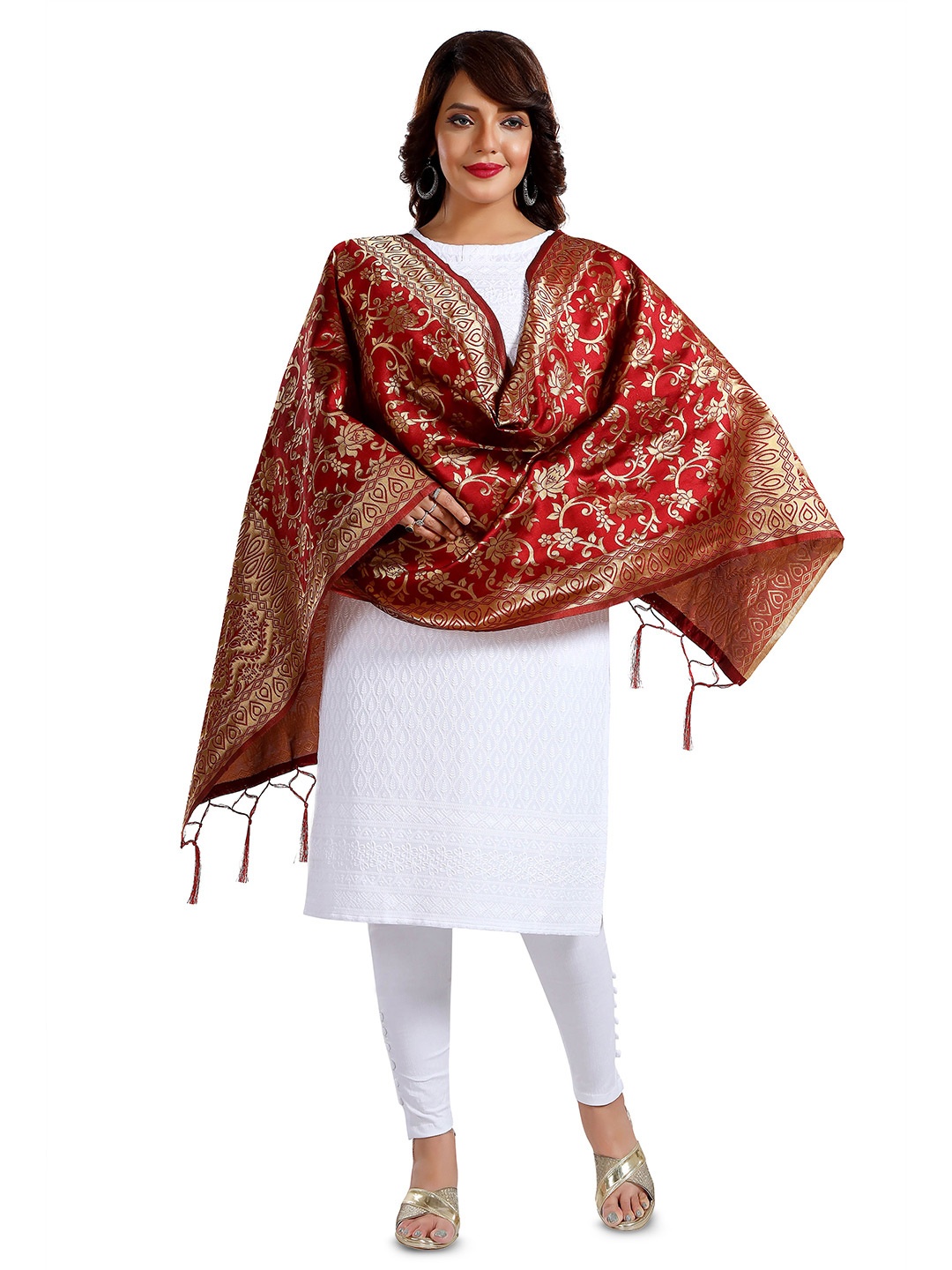 

keshubaba Ethnic Motifs Woven Design Zari Art Silk Dupatta, Maroon
