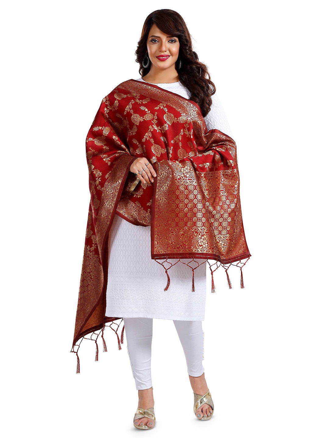 

keshubaba Ethnic Motifs Woven Design Zari Dupatta, Maroon