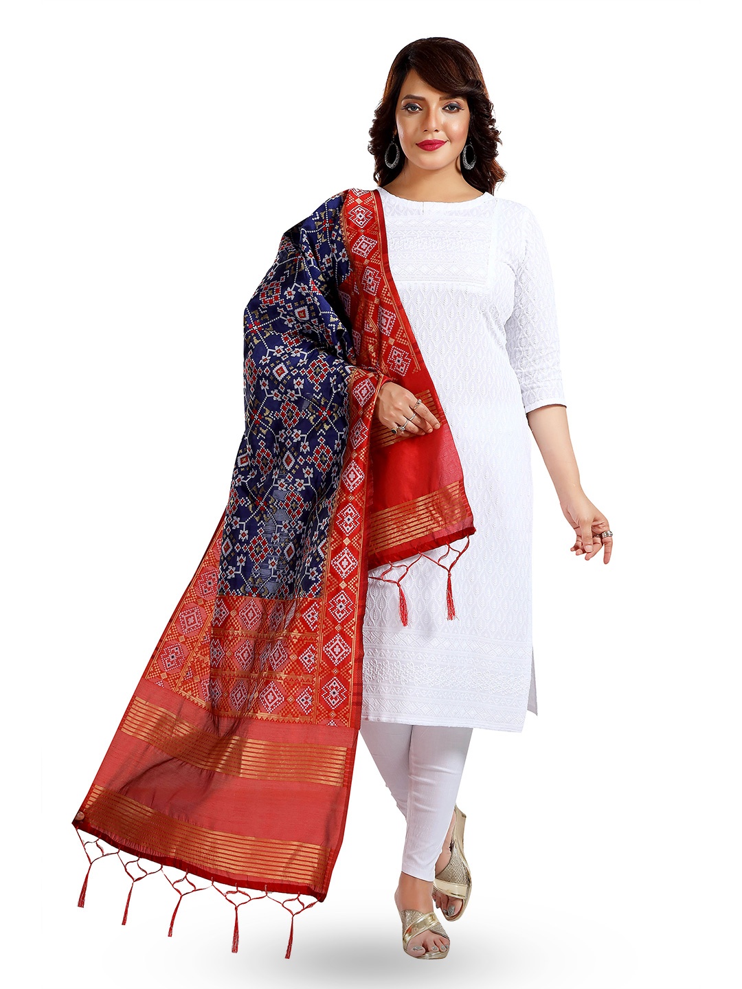 

keshubaba Ethnic Motifs Woven Design Zari Dupatta, Blue