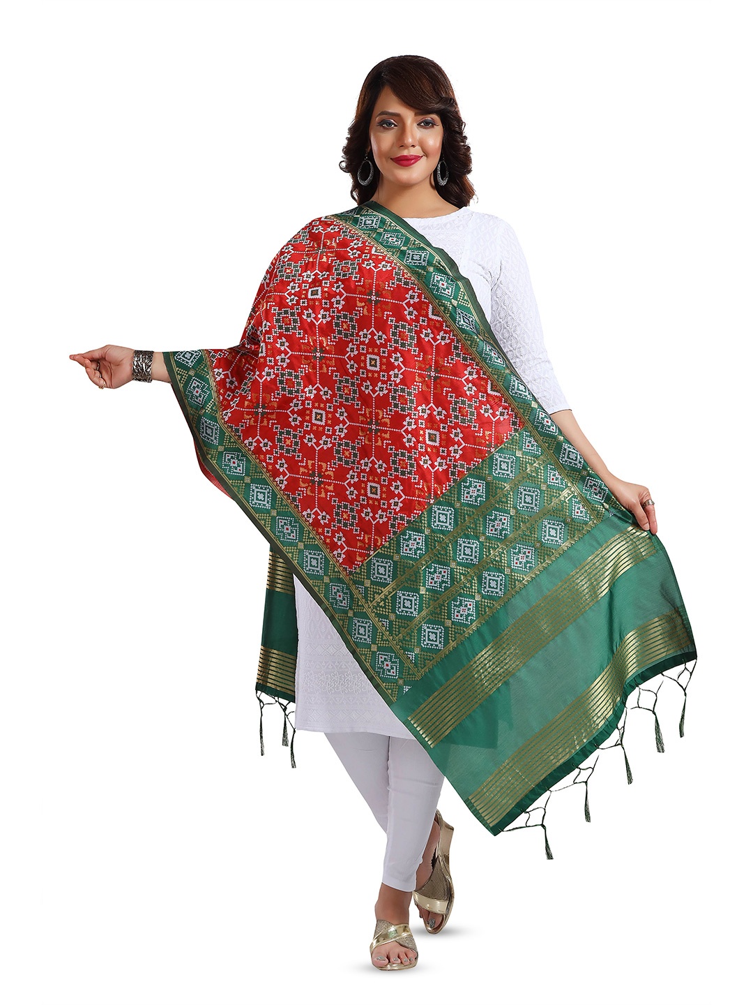 

keshubaba Ethnic Motifs Woven Design Zari Art Silk Dupatta, Red