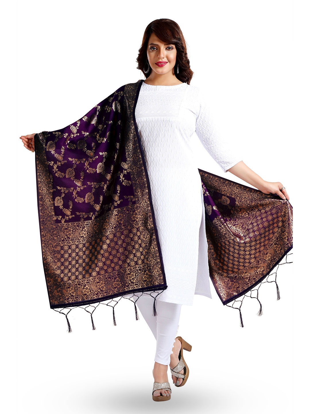 

keshubaba Ethnic Motifs Woven Design Zari Dupatta, Purple
