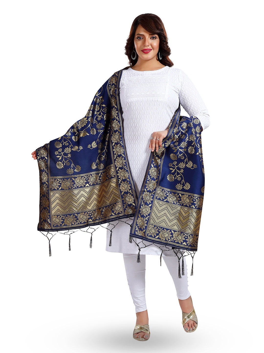 

keshubaba Ethnic Motifs Woven Design Zari Dupatta, Blue