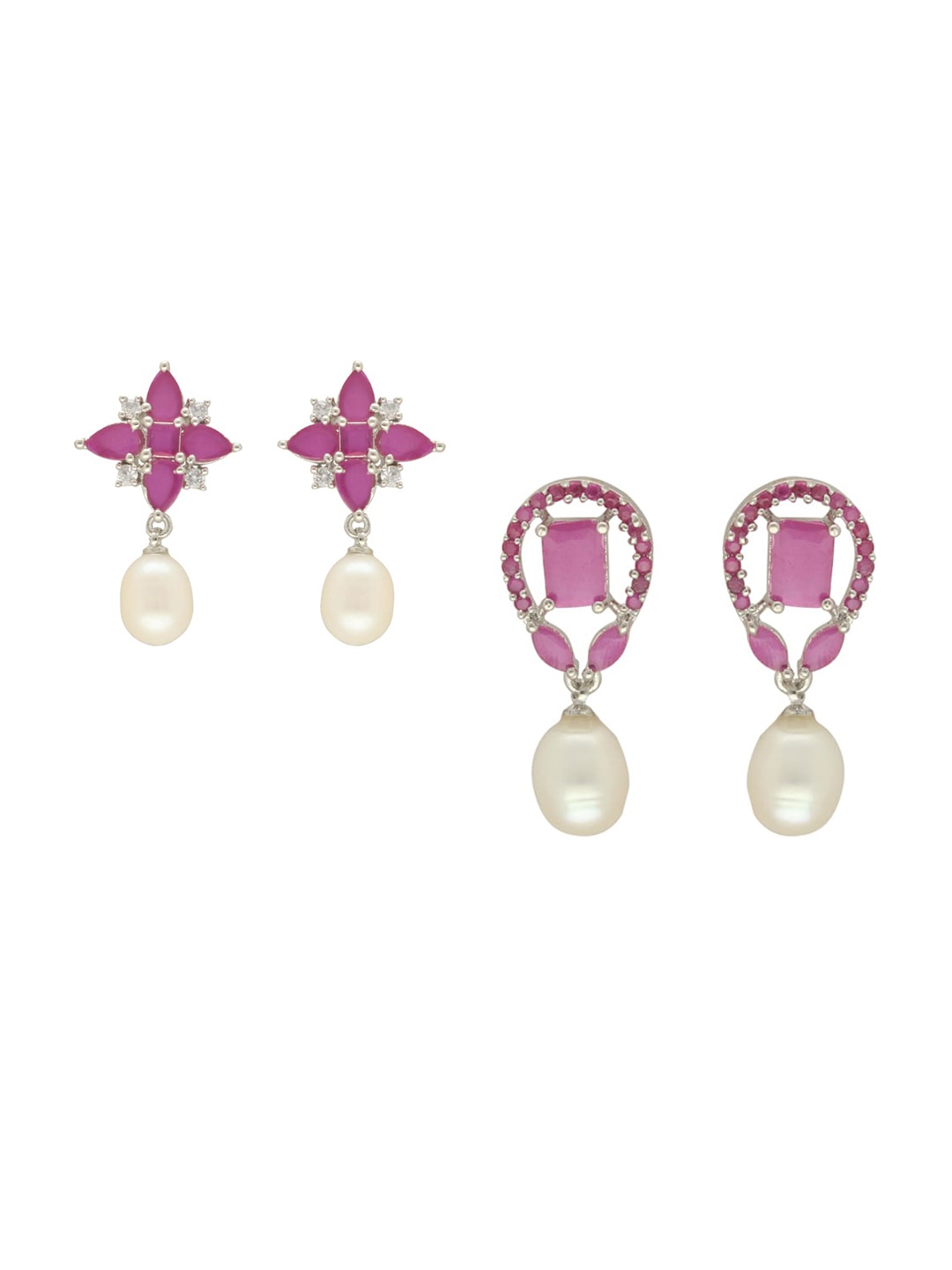 

Sri Jagdamba Pearls Dealer Set Of 2 Gold Plated Geometric Drop Earrings, Pink