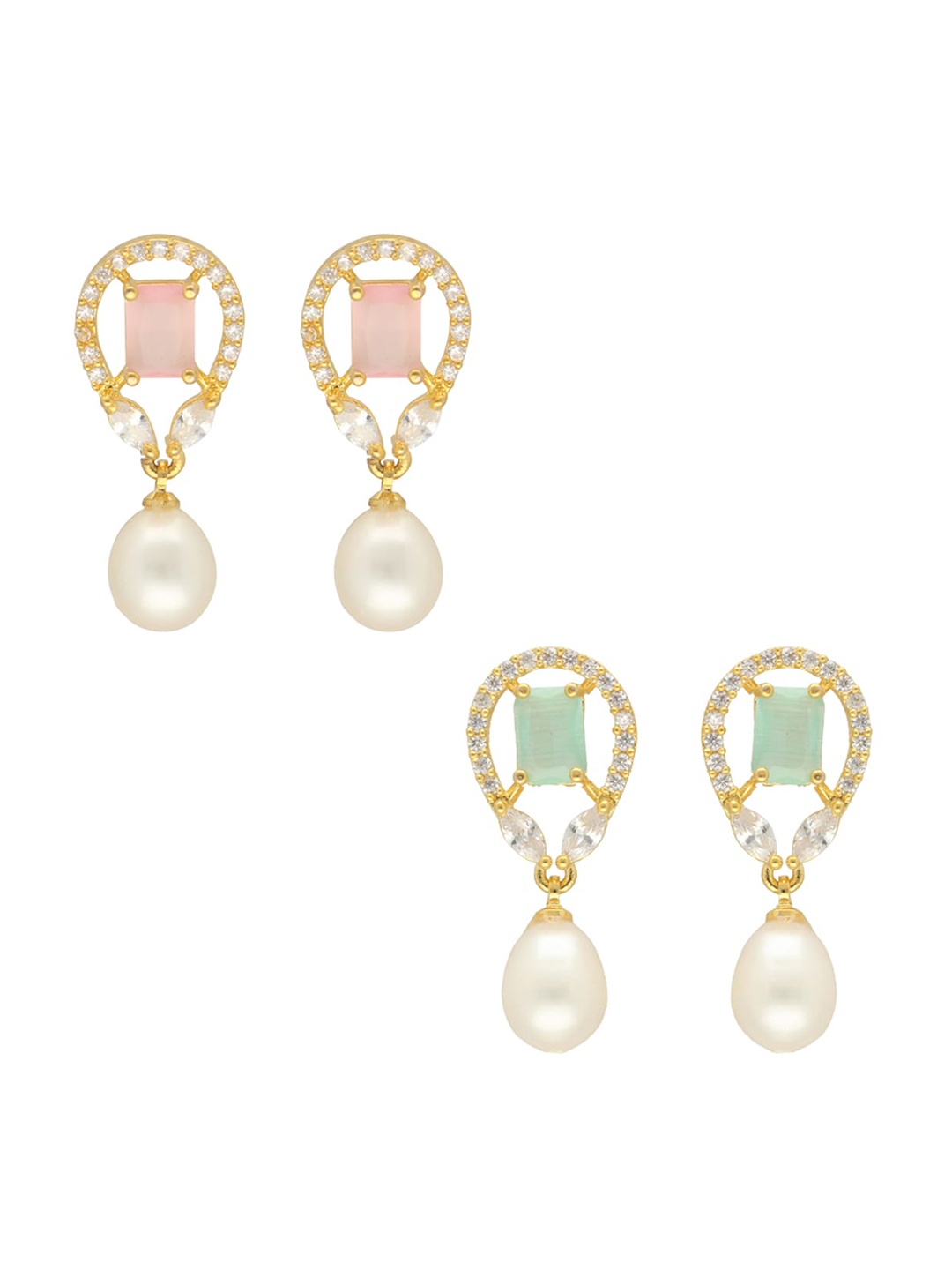 

Sri Jagdamba Pearls Dealer Set Of 2 Gold-Plated Beaded Teardrop Shaped Drop Earrings