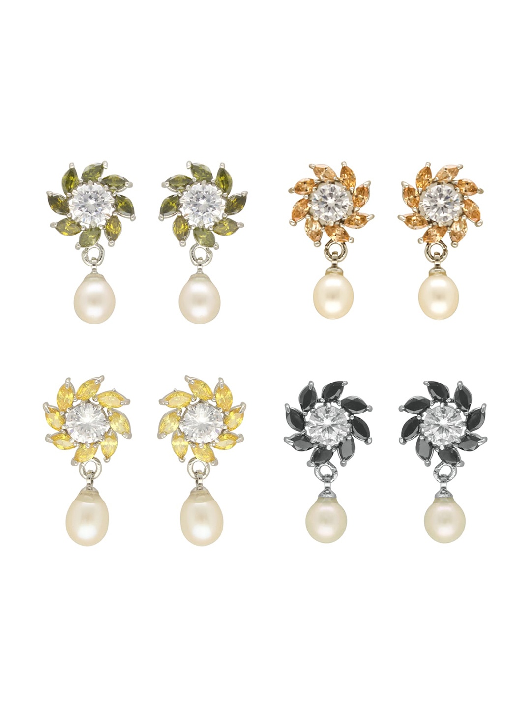 

Sri Jagdamba Pearls Dealer Set Of 4 Gold-Plated Beaded Drop Earrings
