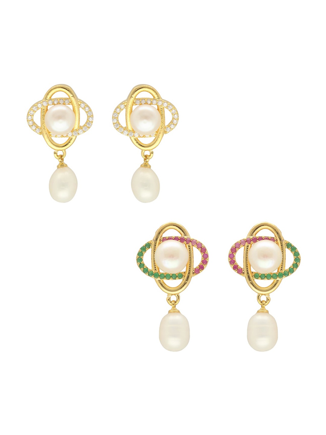 

Sri Jagdamba Pearls Dealer Set Of 2 Gold-Plated Beaded Drop Earrings