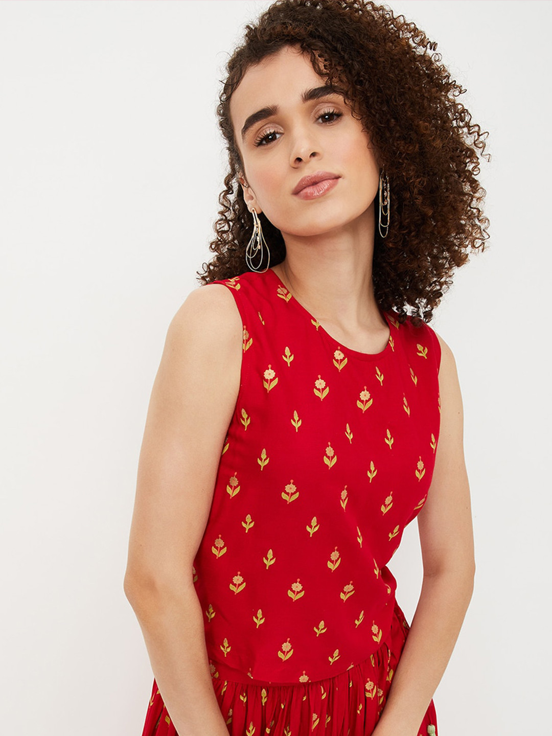 

max Ethnic Motif Printed Sleeveless A-Line Top, Red