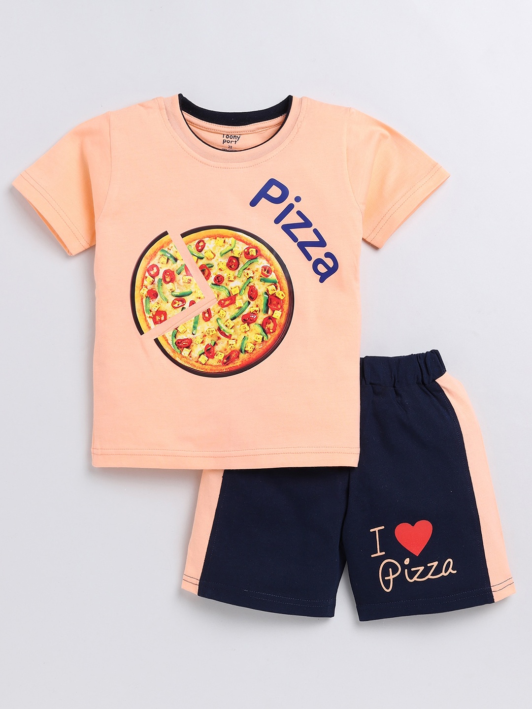 Toonyport Boys Graphic Pure Cotton Printed T-shirt With Shorts, Peach