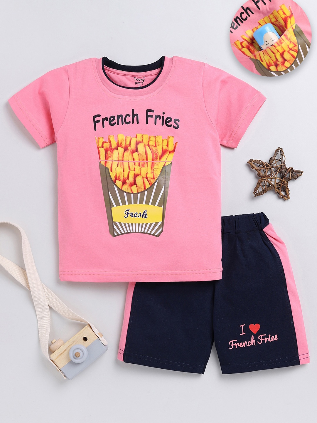 

Toonyport Boys Printed Pure Cotton T-shirt with Shorts, Pink