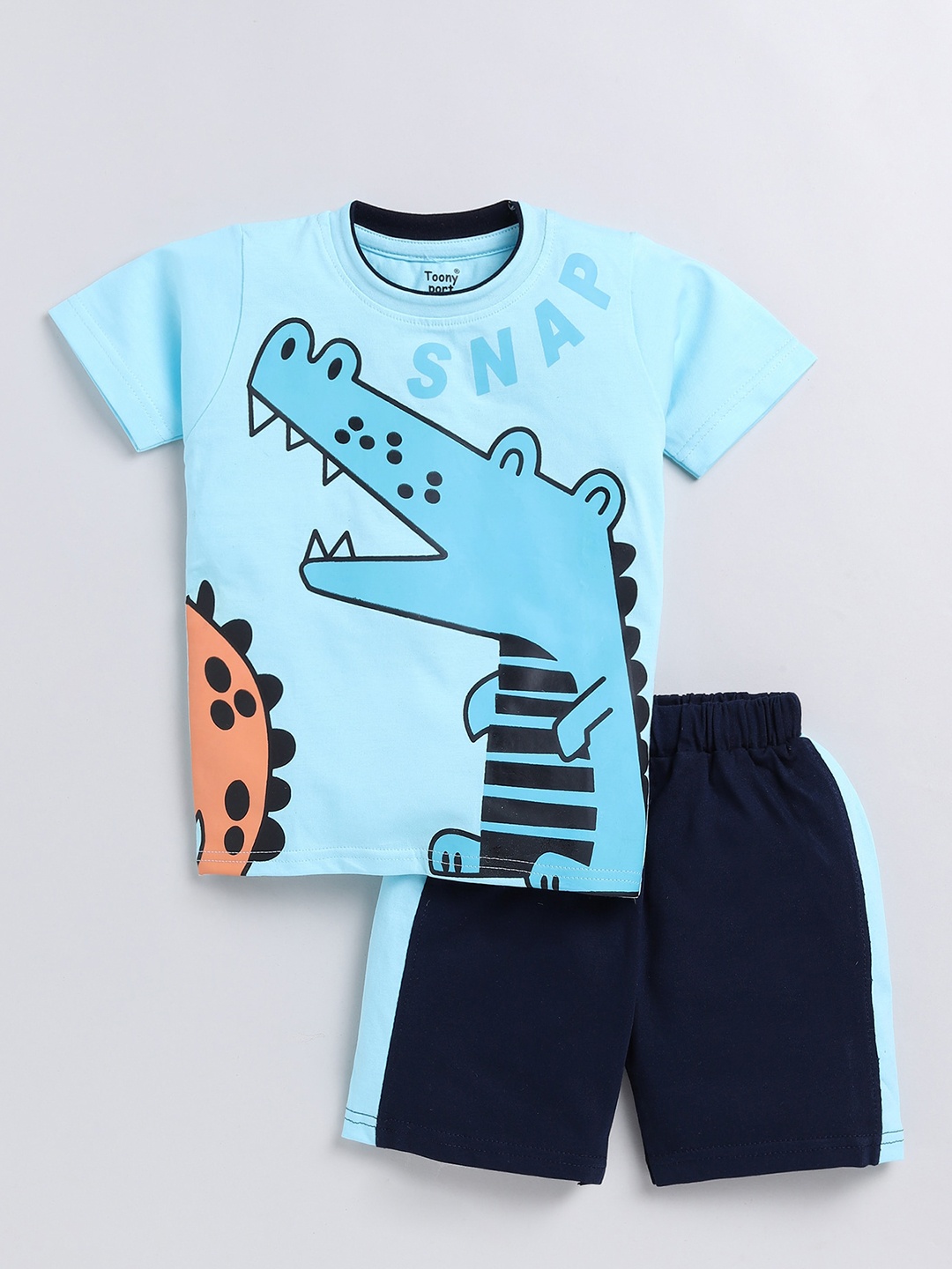 

Toonyport Boys Printed Pure Cotton T-shirt with Shorts, Blue