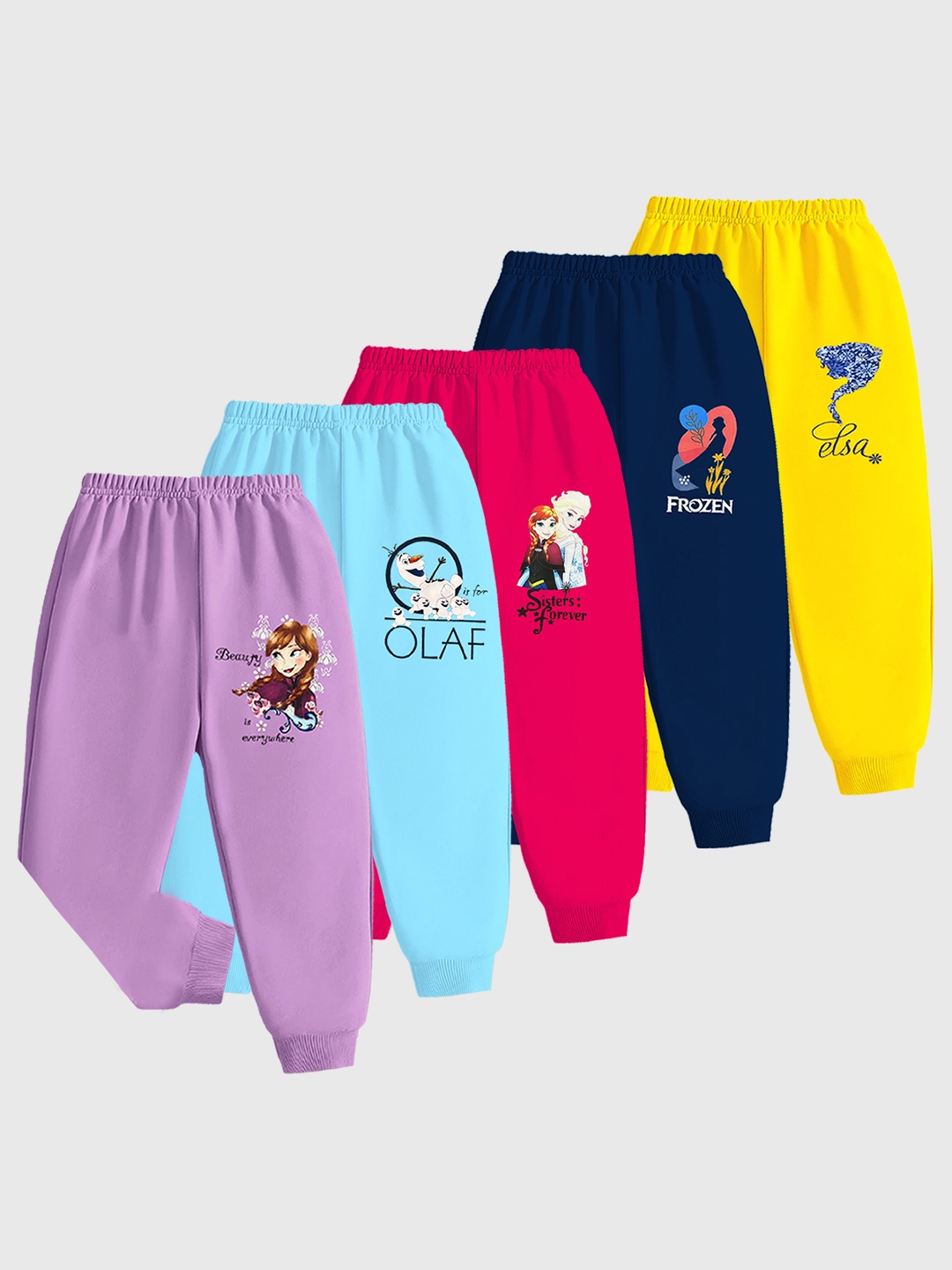

KUCHIPOO Kids Pack Of 5 Cartoon Characters Printed Cotton Mid-Rise Joggers, Blue