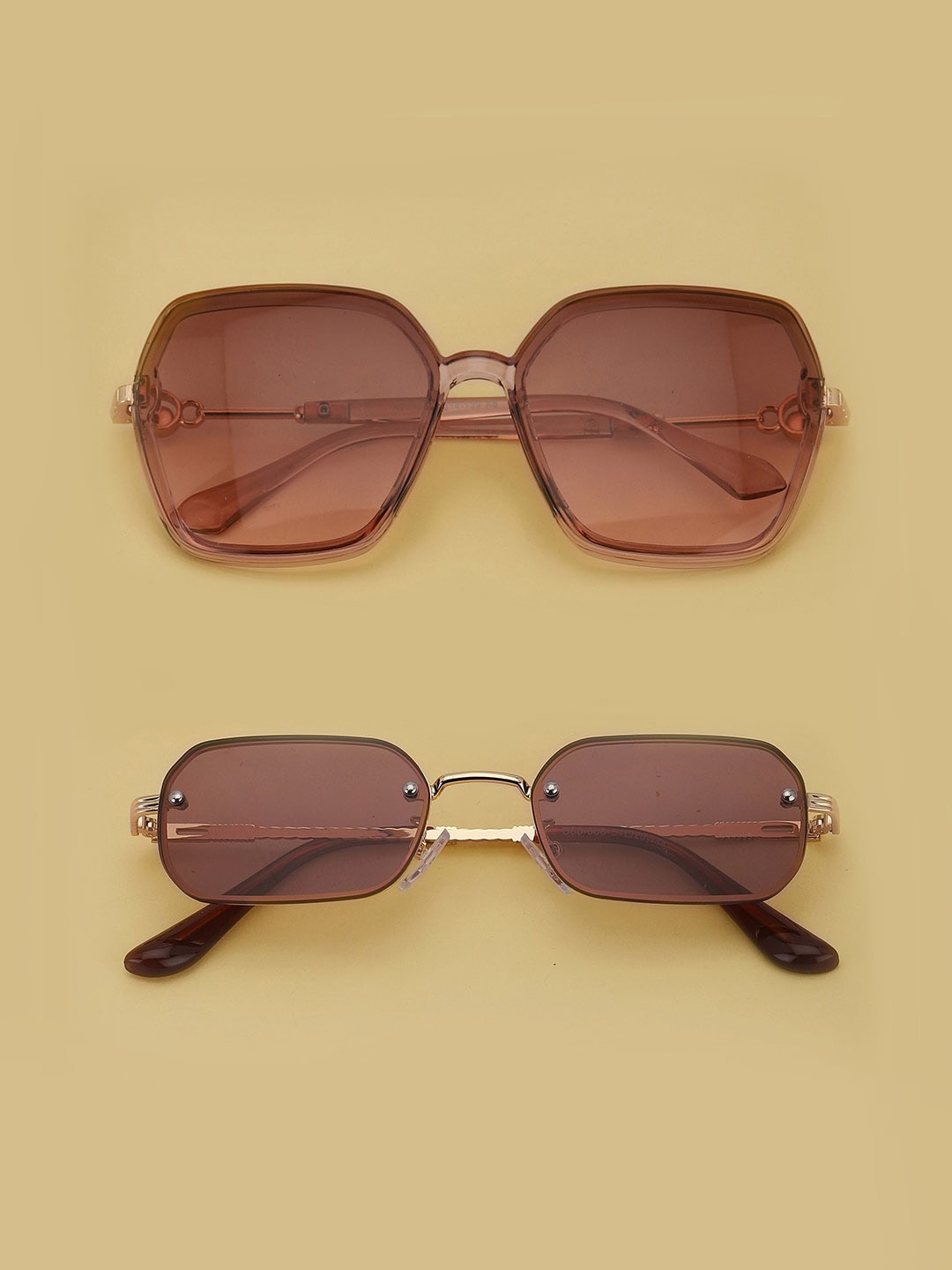 

Carlton London Set Of 2 Square Sunglasses with UV Protected Lens CLSAC290, Brown