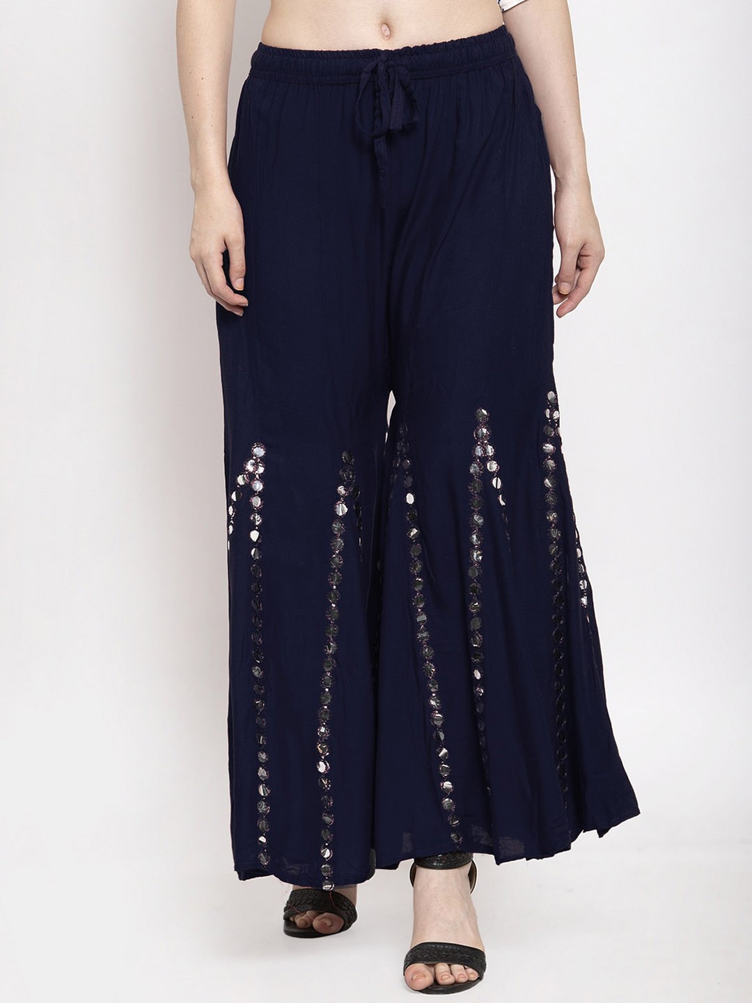 

Trend Level Women Embellished Flared Palazzos, Navy blue