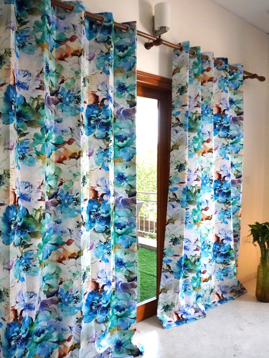 

TARA- Sparkling Homes Blue & White Floral Printed Door Curtain