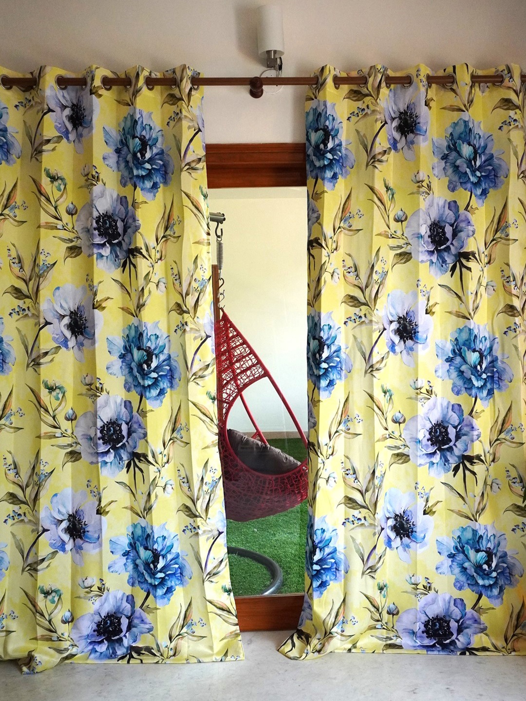 TARA- Sparkling Homes Yellow & Blue Floral Door Curtain