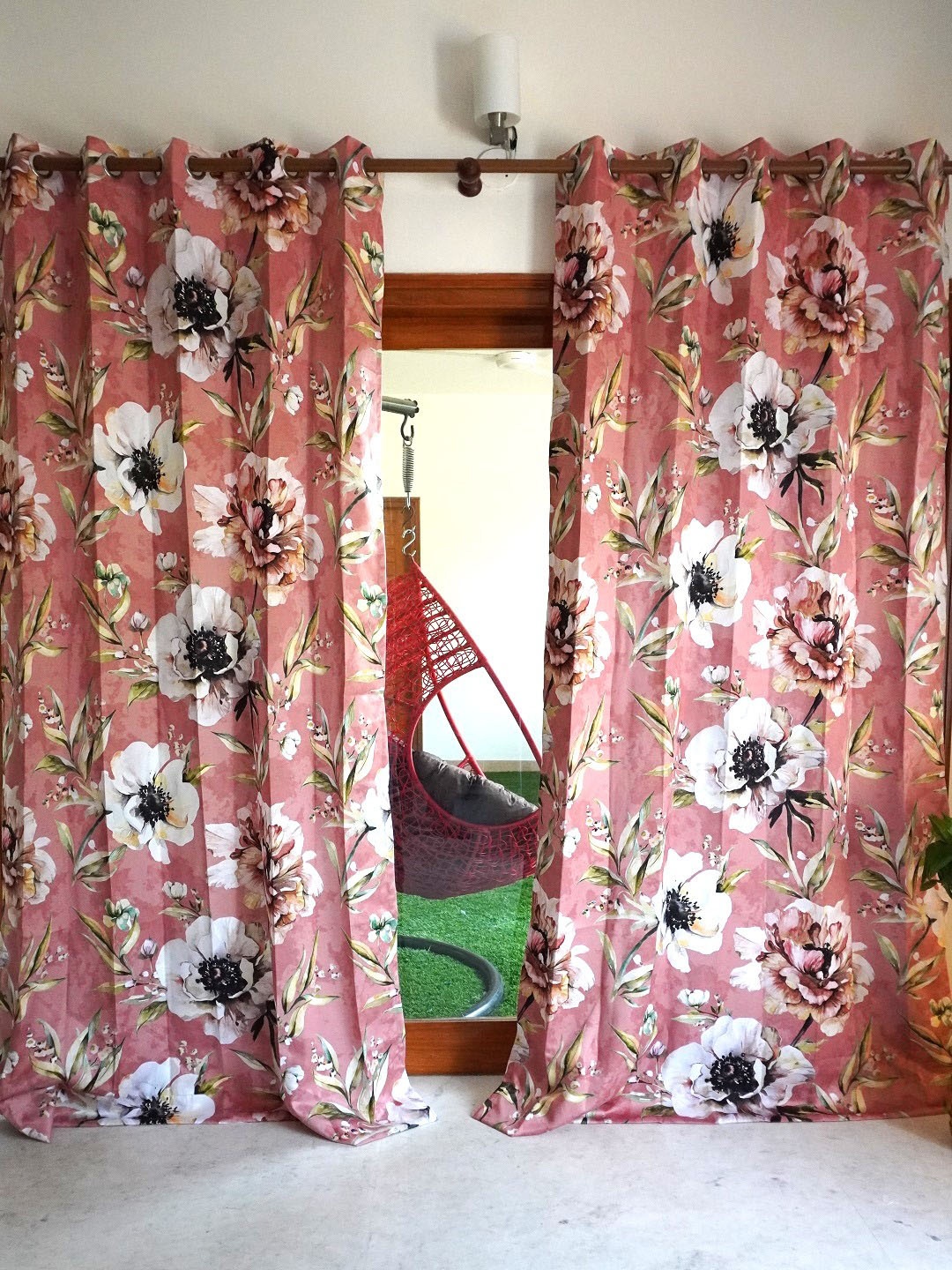 

TARA- Sparkling Homes Pink & White Floral Long Door Curtain