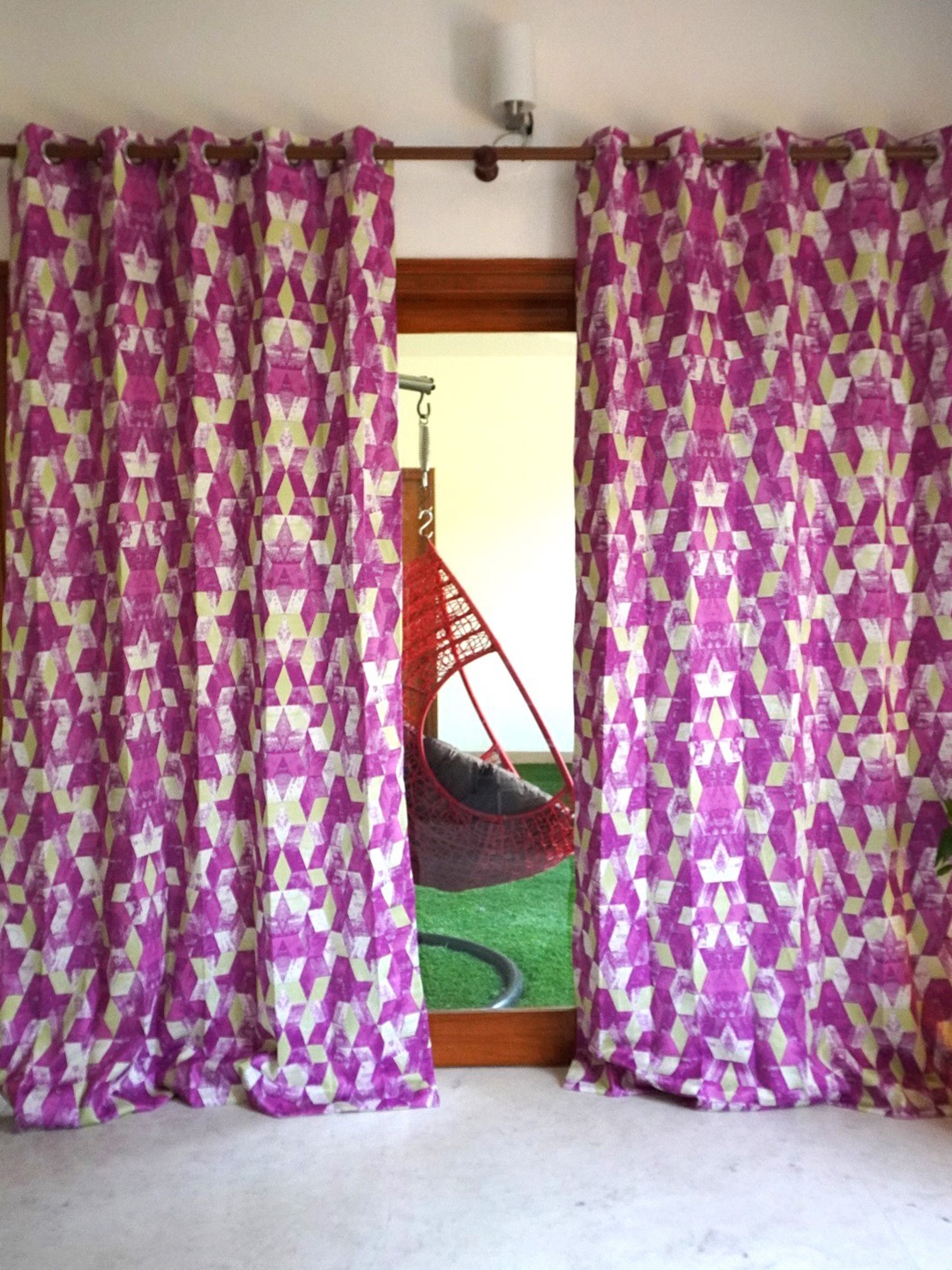 

TARA- Sparkling Homes Purple & White Geometric Long Door Curtain