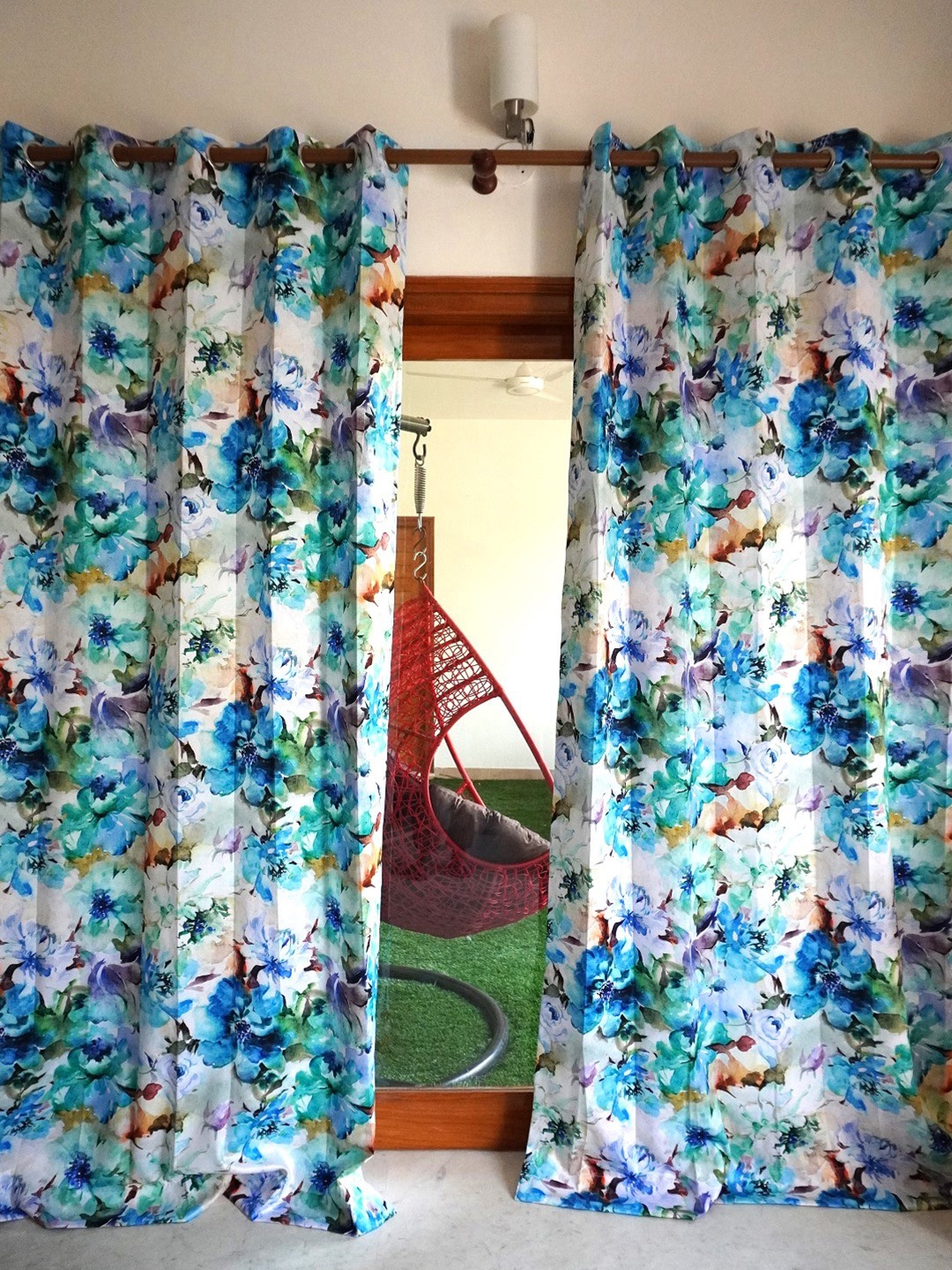 

TARA- Sparkling Homes Blue & White Floral Long Door Curtain