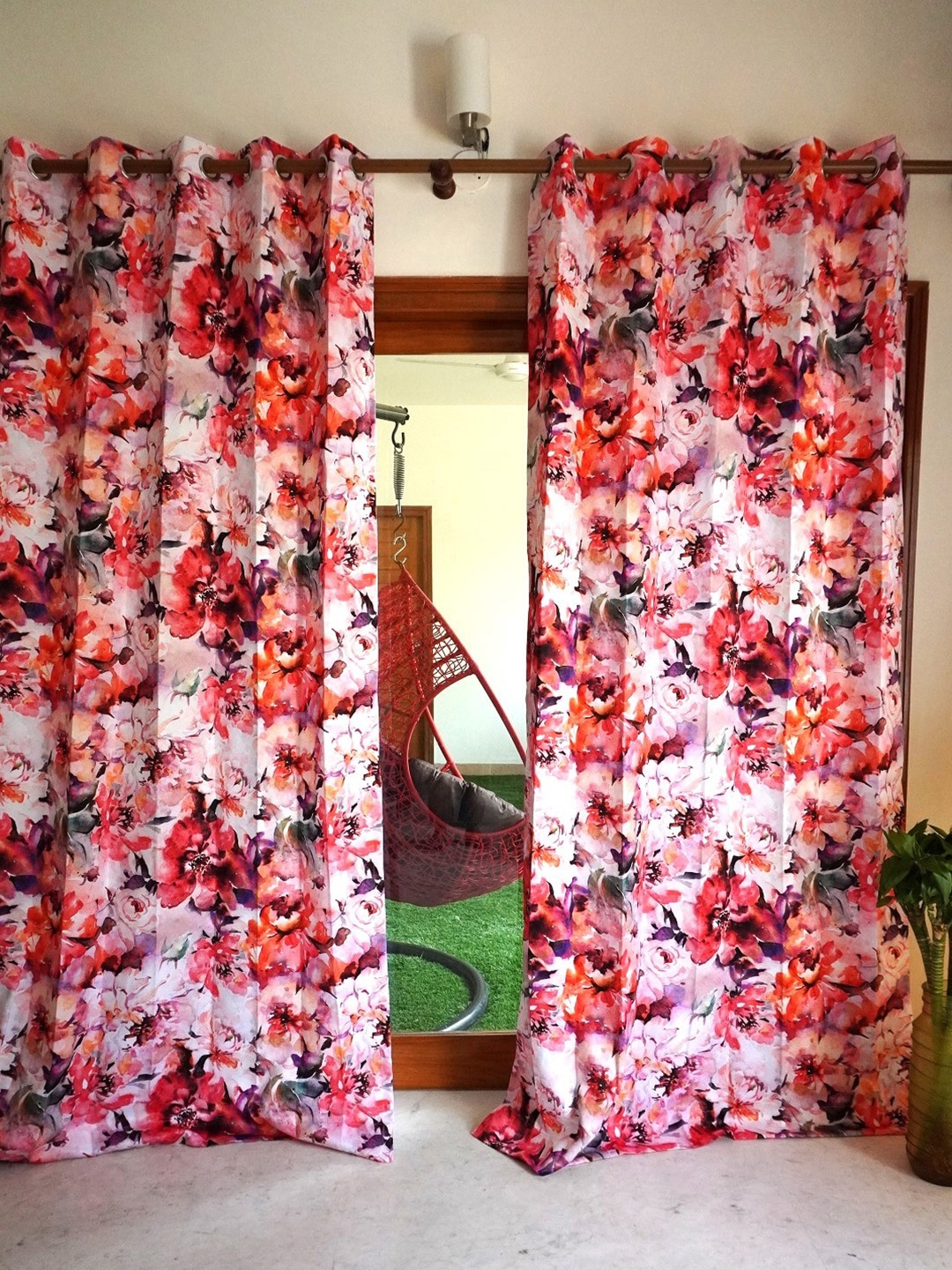 

TARA- Sparkling Homes Orange & White Floral Long Door Curtain