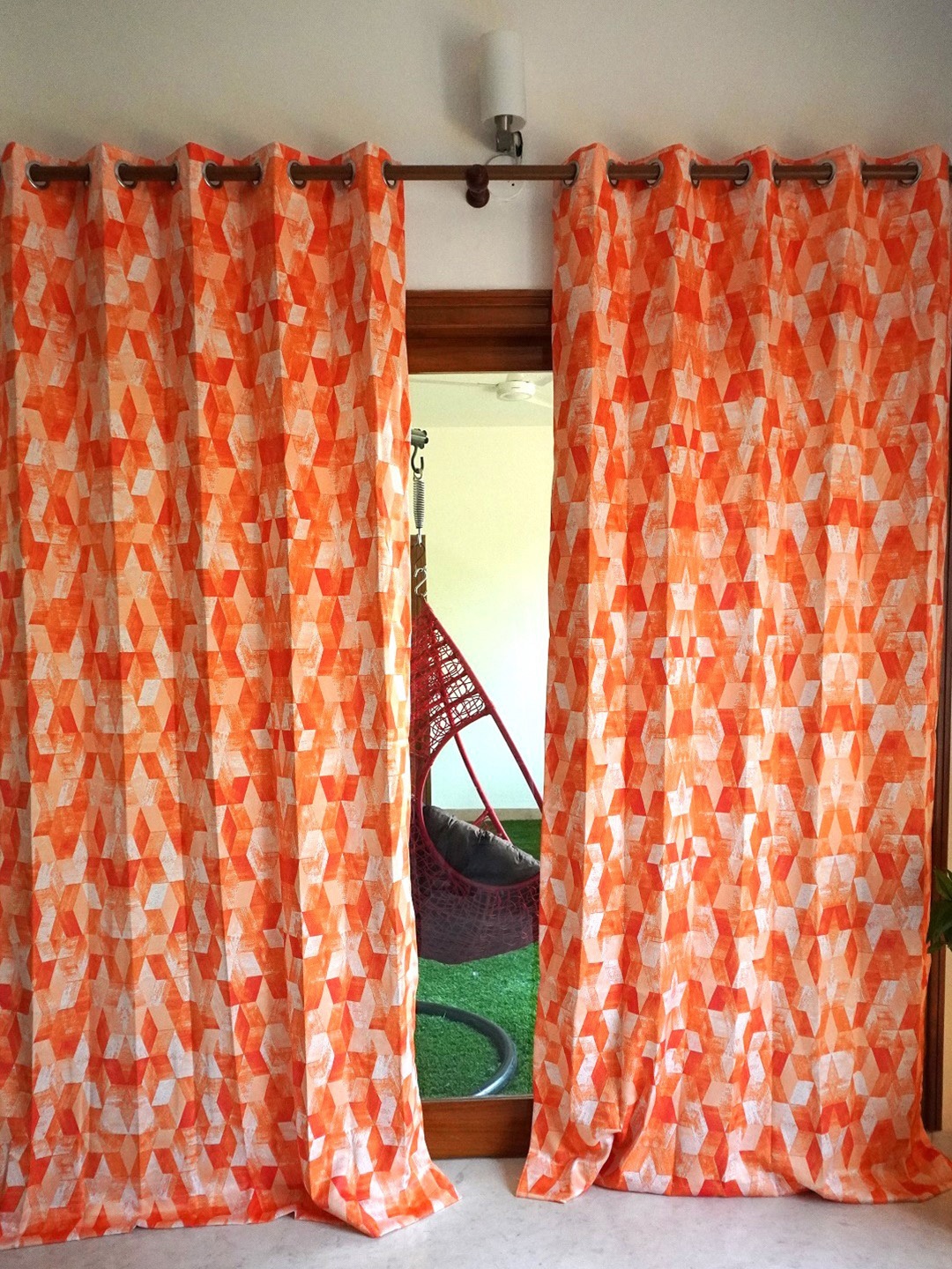 

TARA- Sparkling Homes Orange & White Geometric Door Curtain