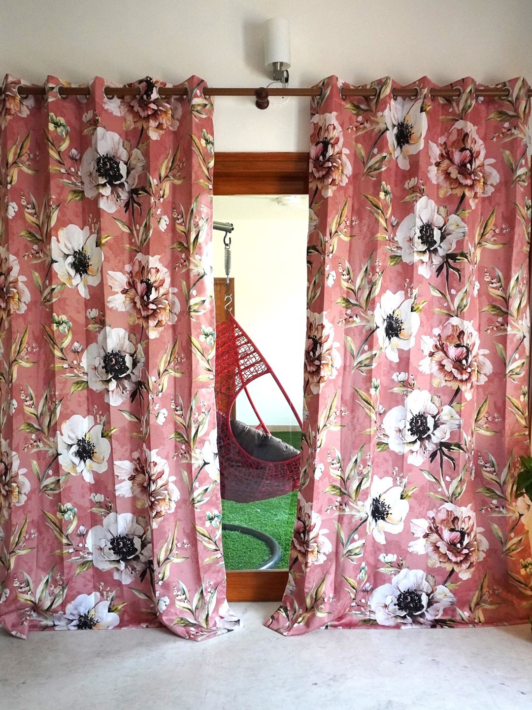 

TARA- Sparkling Homes Pink & White Floral Door Curtain