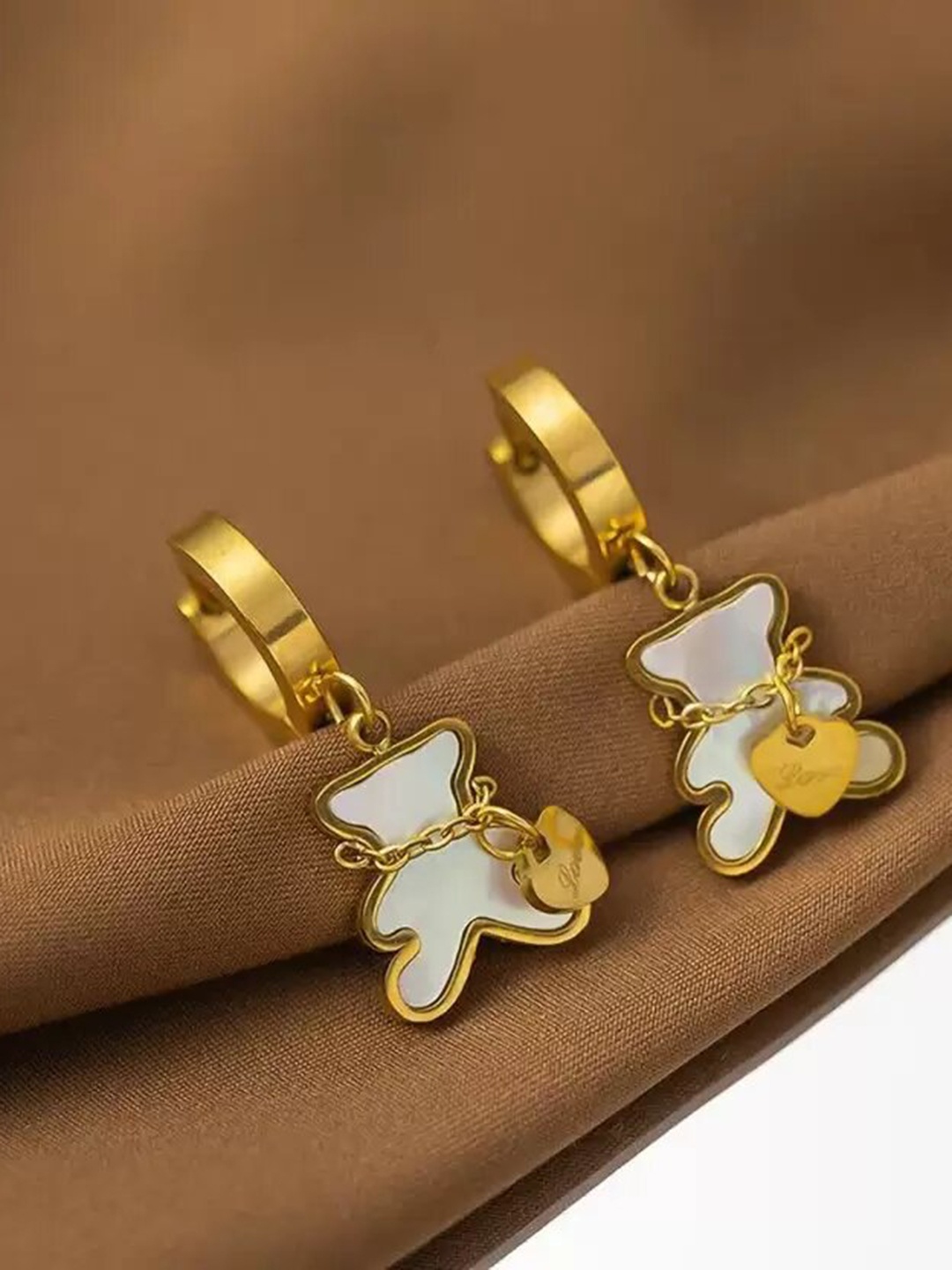 

KRYSTALZ Gold-Plated Quirky Teddy Bear Shape Drop Earrings