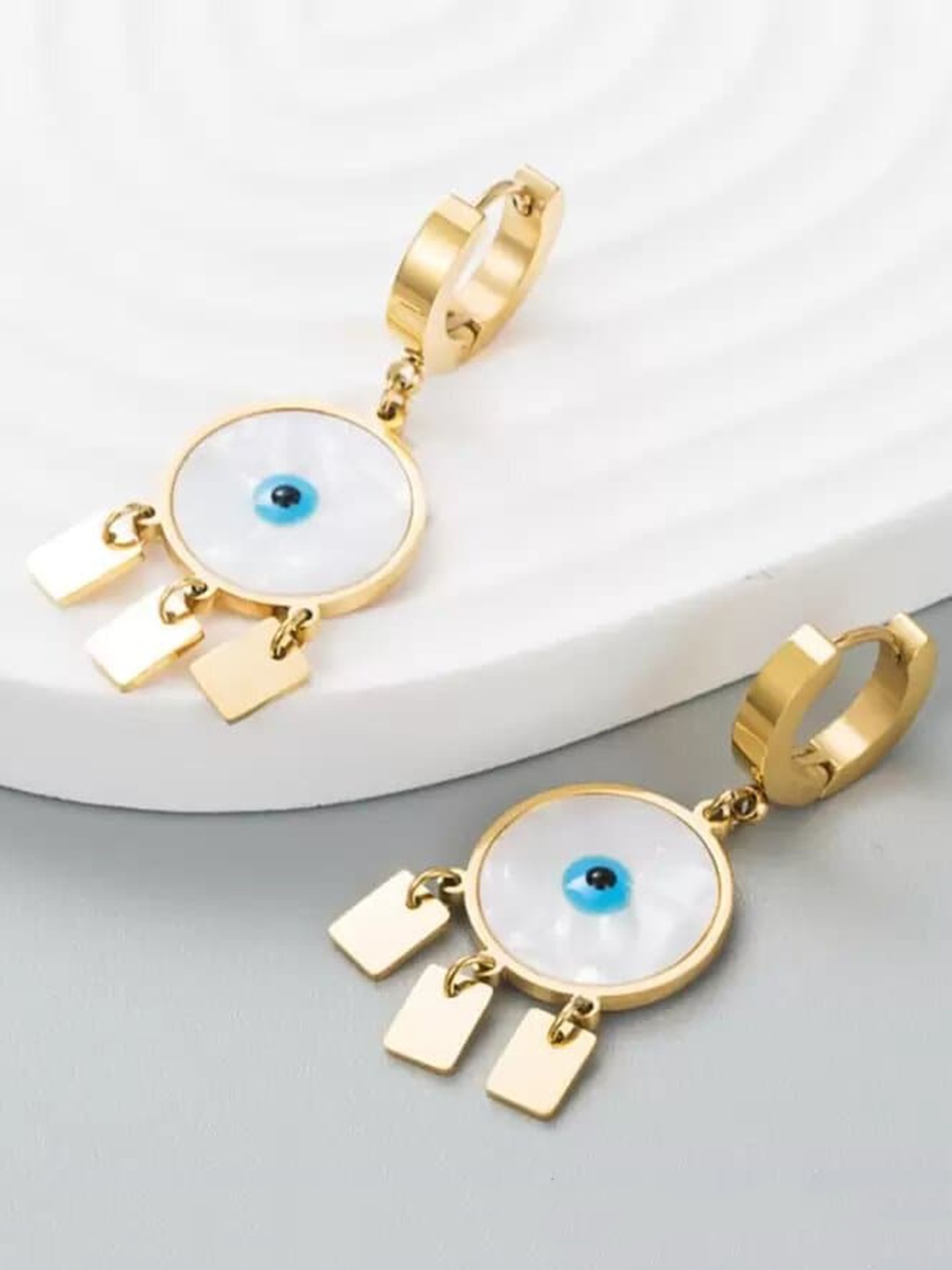 

KRYSTALZ Gold-Plated Circular Evil Eye Drop Earrings