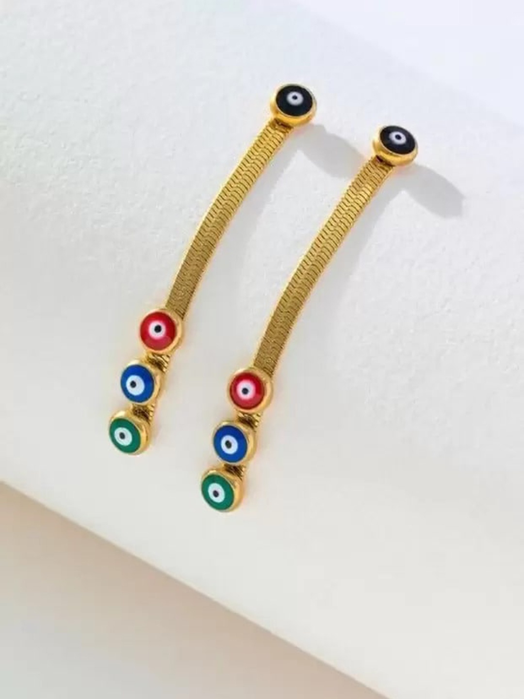 

KRYSTALZ Gold-Plated Contemporary Evil Eye Drop Earrings