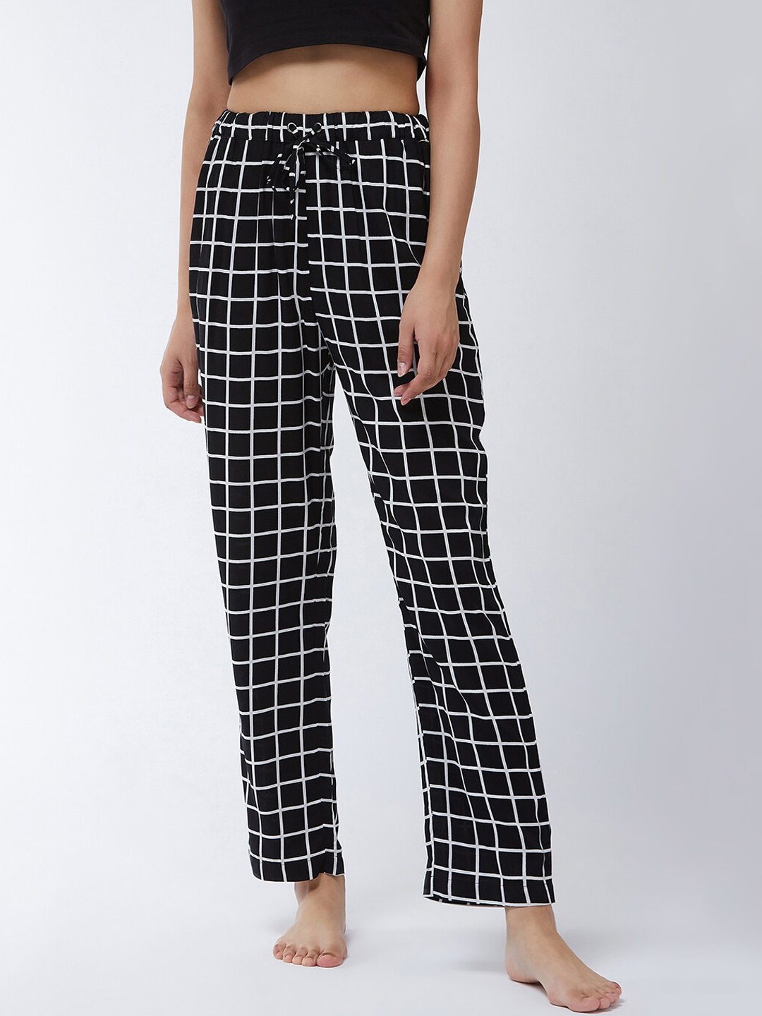 

BAESD Women Checked Pure Cotton Lounge Pants, Black