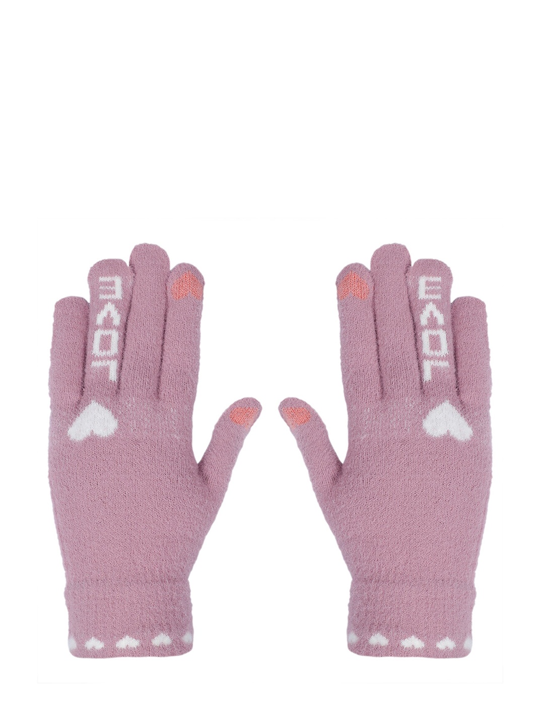 

LOOM LEGACY Women Winter Acrylic Woolen Geometric Print Hand Gloves, Pink