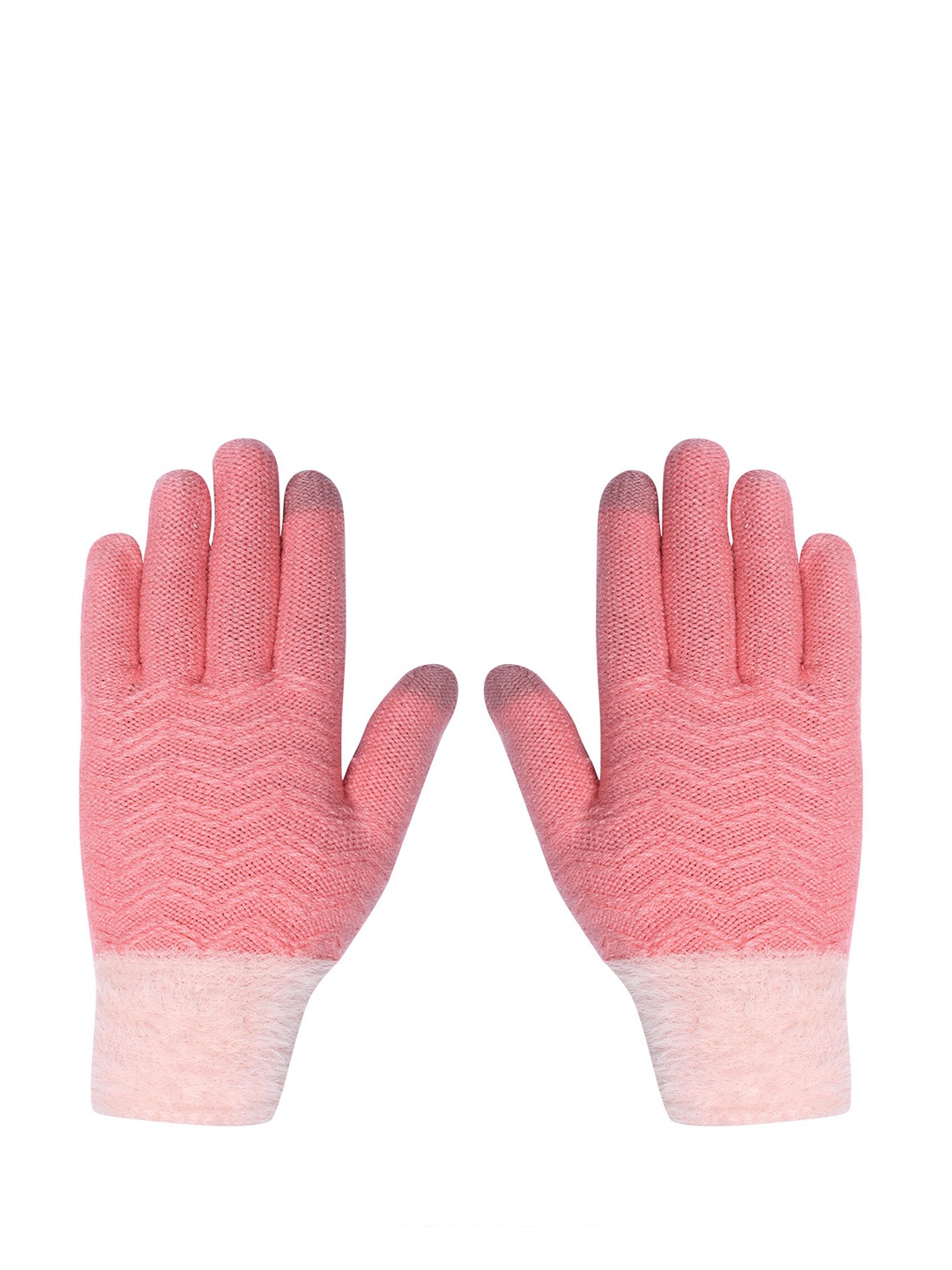 

LOOM LEGACY Women Winter Acrylic Woolen Printed Hand Gloves, Pink