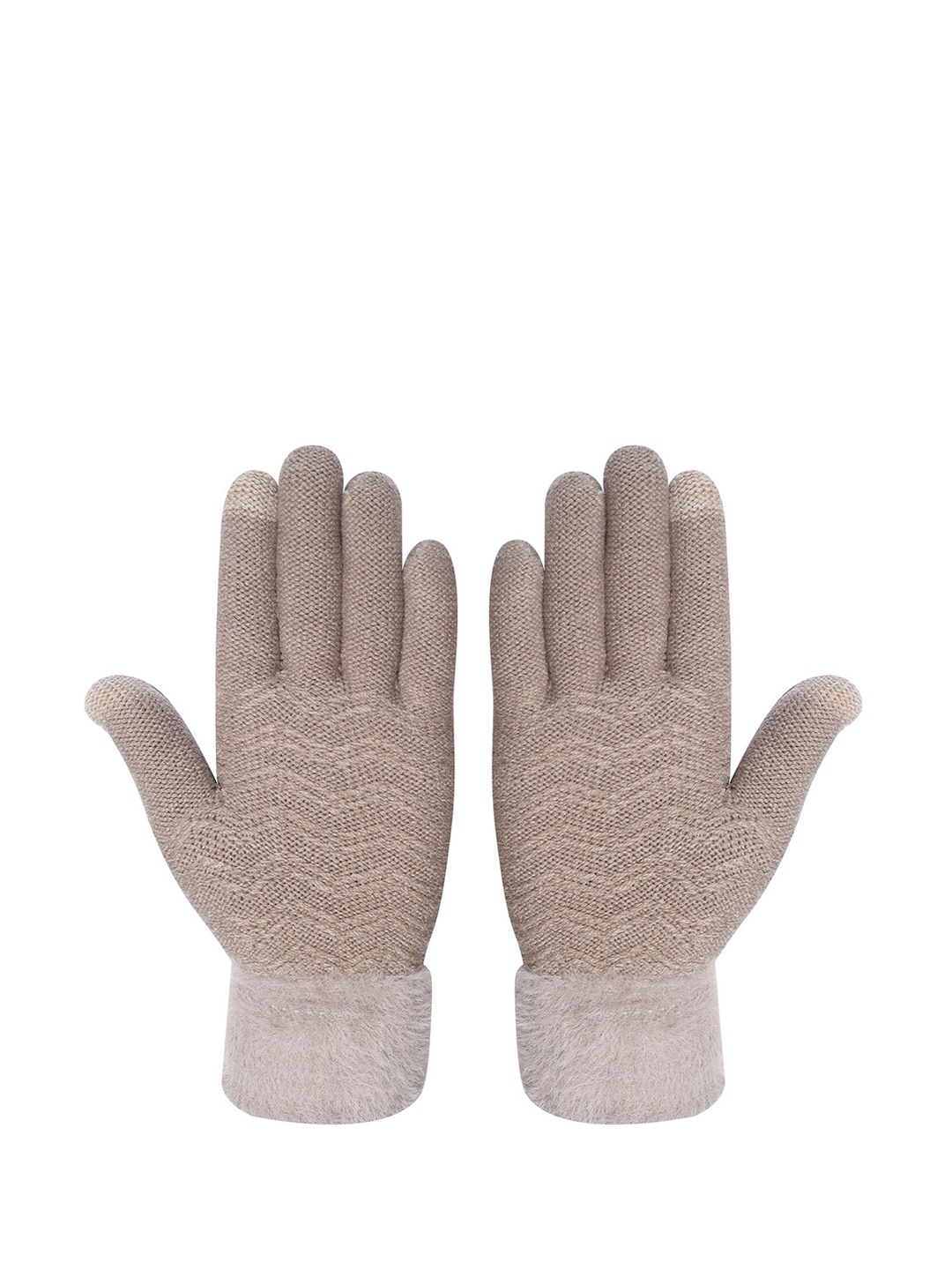 

LOOM LEGACY Women Knitted Design Winter Acrylic Wool Hand Gloves, Brown