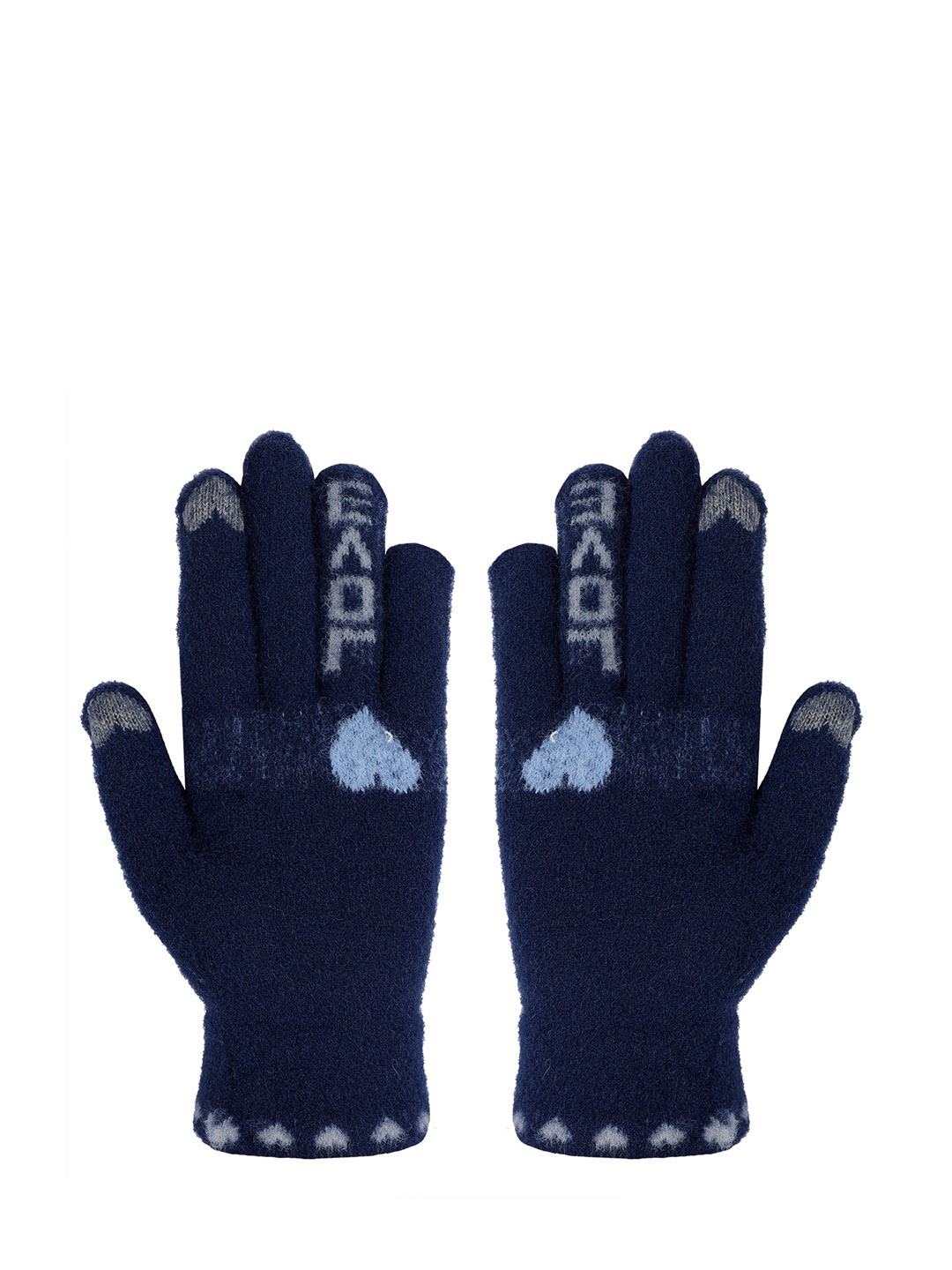 

LOOM LEGACY Women Winter Acrylic Woolen Woven Design Hand Gloves, Navy blue