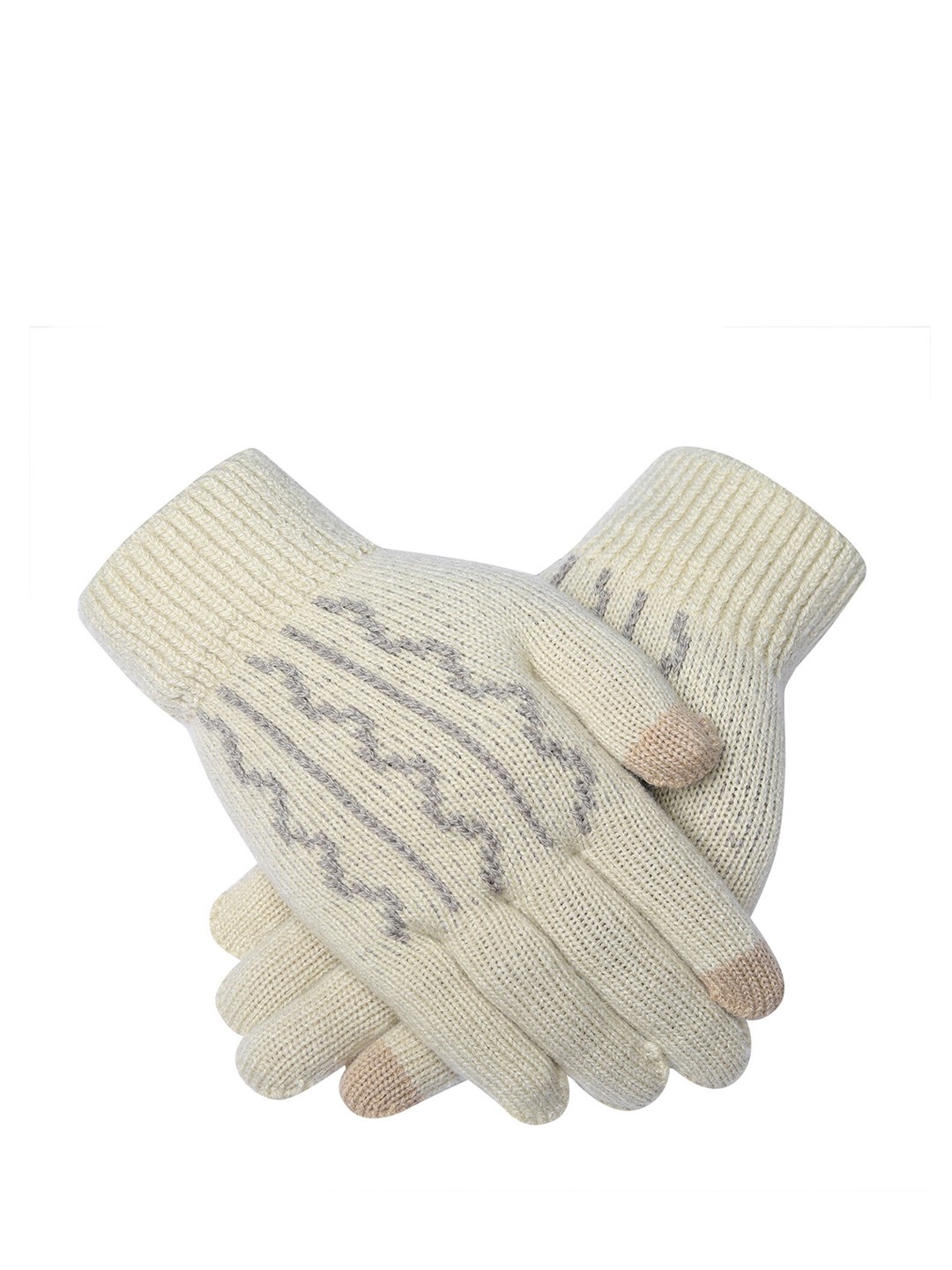 

LOOM LEGACY Women Knitted Design Winter Acrylic Wool Hand Gloves, Cream