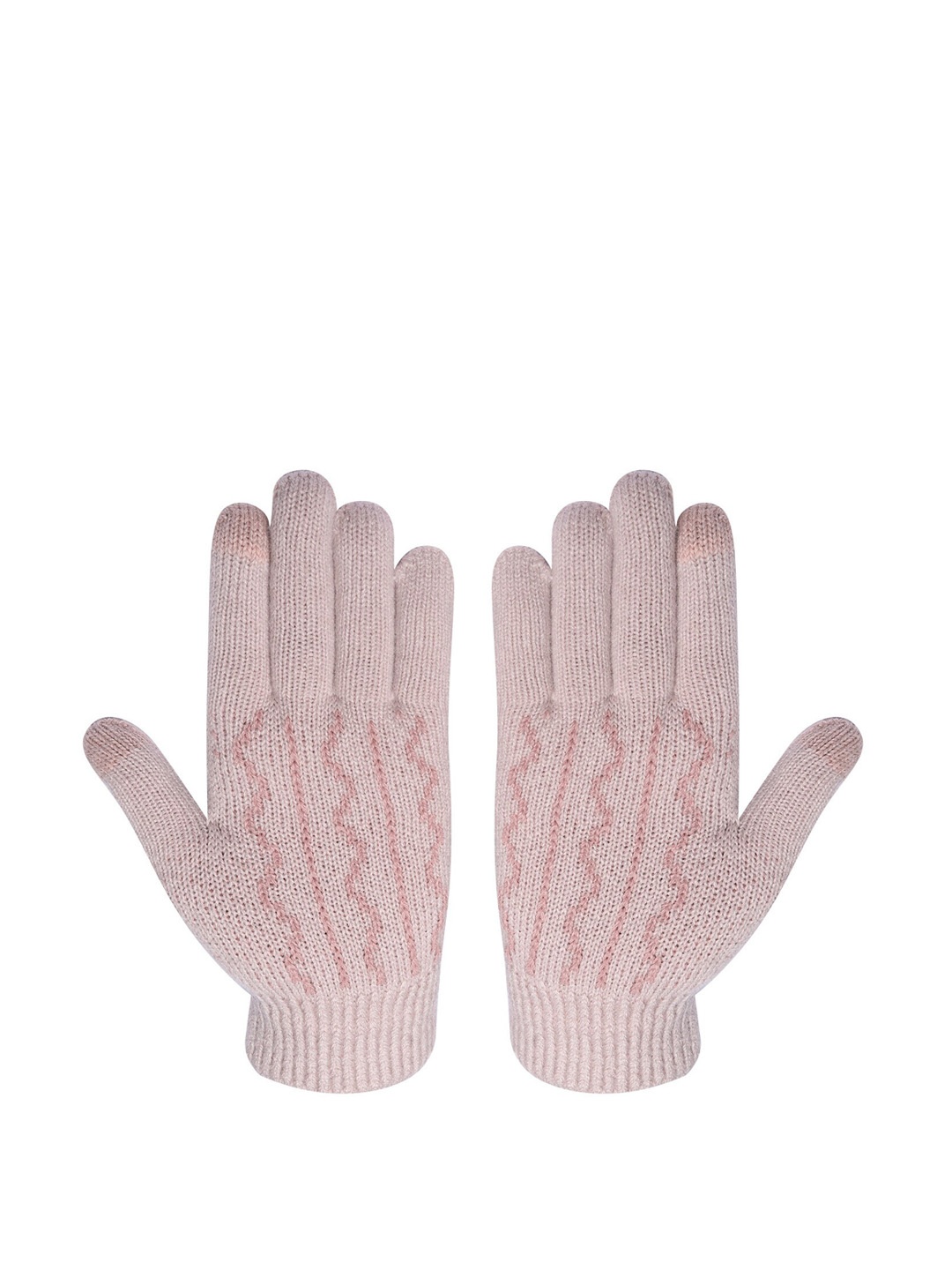 

LOOM LEGACY Women Knitted Design Winter Acrylic Woollen Hand Gloves, Pink