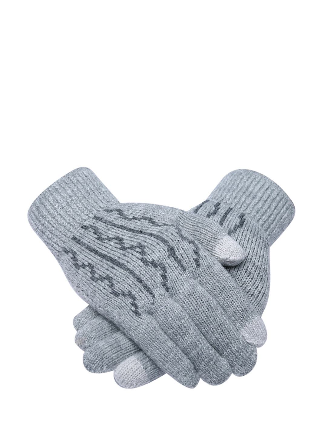 

LOOM LEGACY Women Knitted Design Winter Acrylic Woollen Hand Gloves, Grey