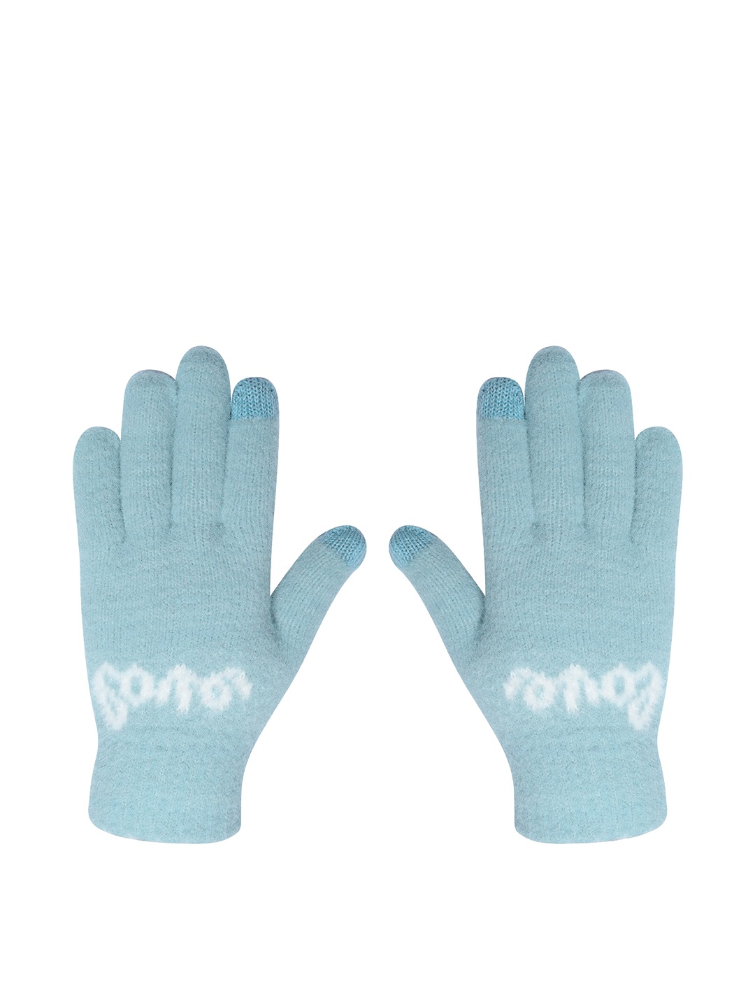 

LOOM LEGACY Women Knitted Design Winter Acrylic Woollen Hand Gloves, Turquoise blue