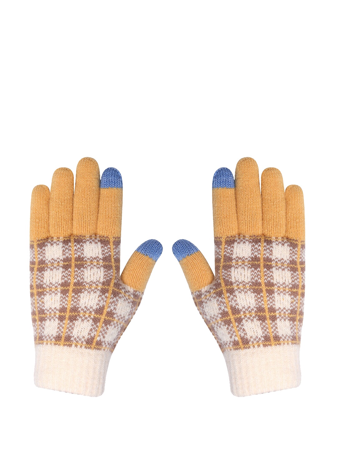 

LOOM LEGACY Women Knitted Design Winter Acrylic Gloves, Yellow