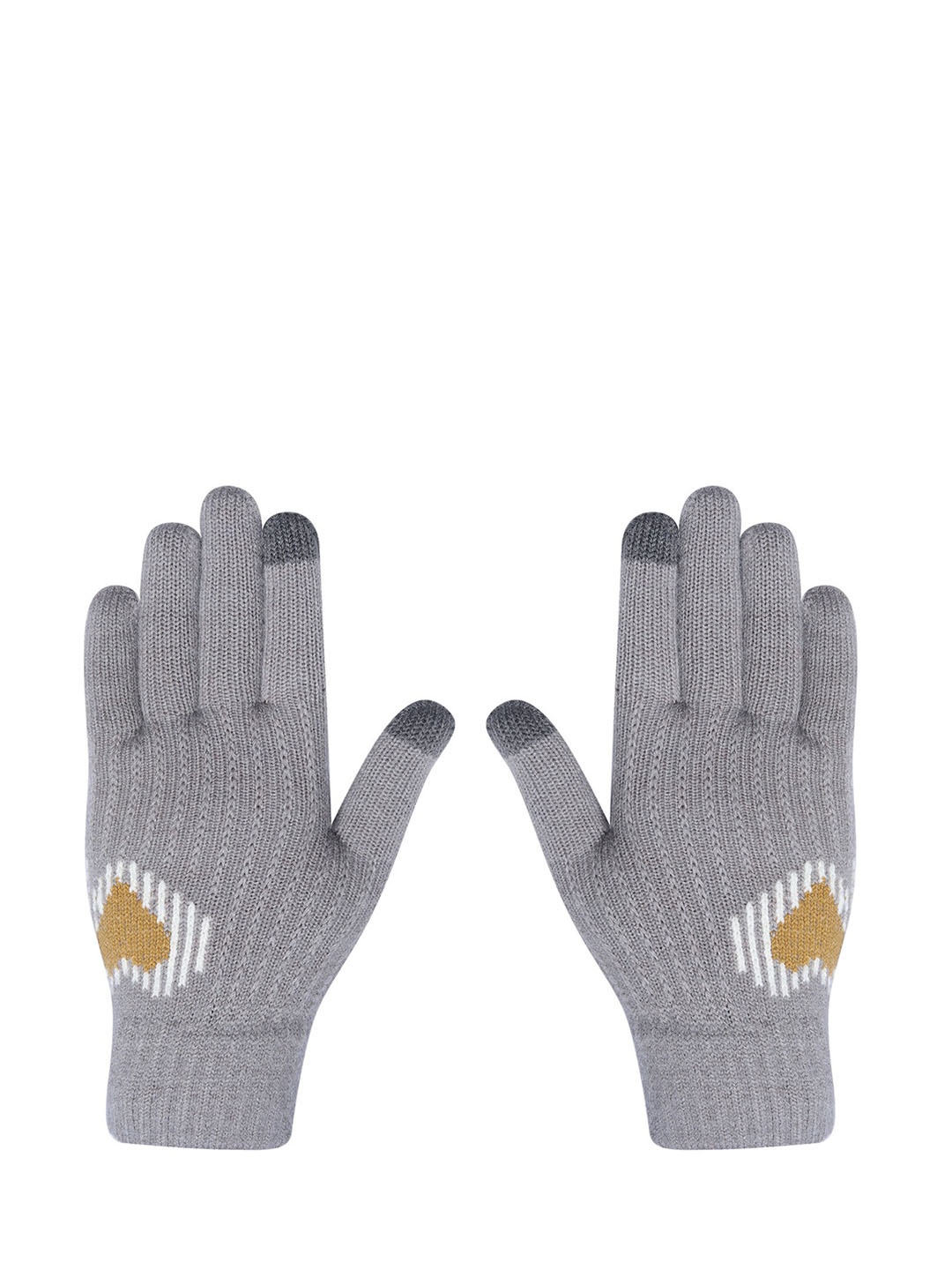 

LOOM LEGACY Women Knitted Design Winter Acrylic Woollen Hand Gloves, Grey