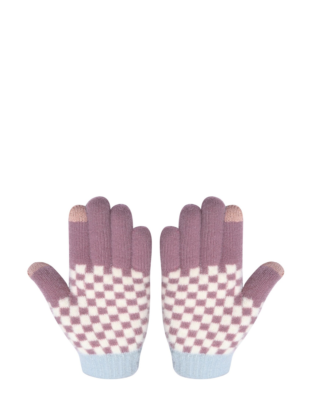 

LOOM LEGACY Women Winter Acrylic Woolen Floral Print Hand Gloves, Purple