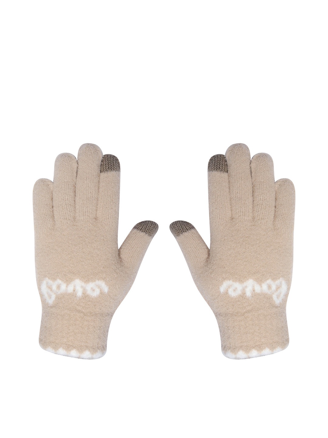 

LOOM LEGACY Women Winter Acrylic Woolen Solid Design Hand Gloves, Brown