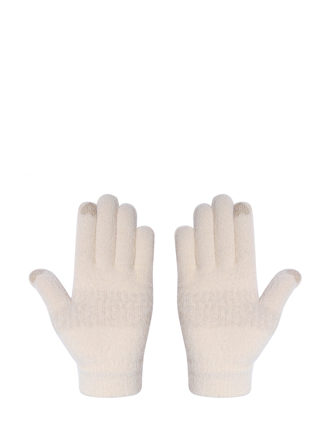 

LOOM LEGACY Women Knitted Design Winter Acrylic Woollen Hand Gloves, Off white