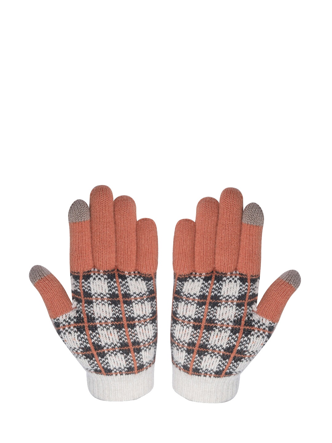 

LOOM LEGACY Women Knitted Design Winter Acrylic Woollen Hand Gloves, Orange