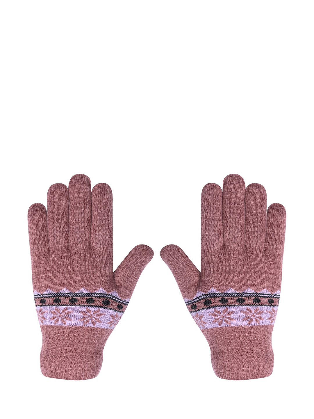 

LOOM LEGACY Women Winter Acrylic Woolen Floral Print Hand Gloves, Maroon