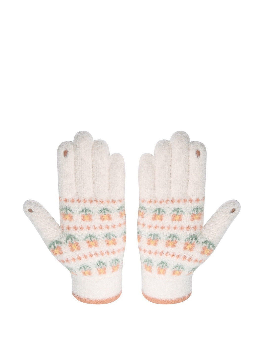 

LOOM LEGACY Women Knitted Design Winter Acrylic Woollen Hand Gloves, Cream