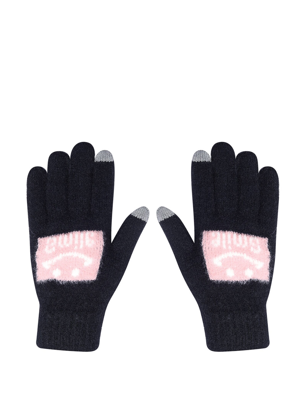 

LOOM LEGACY Women Knitted Design Winter Acrylic Woollen Hand Gloves, Black
