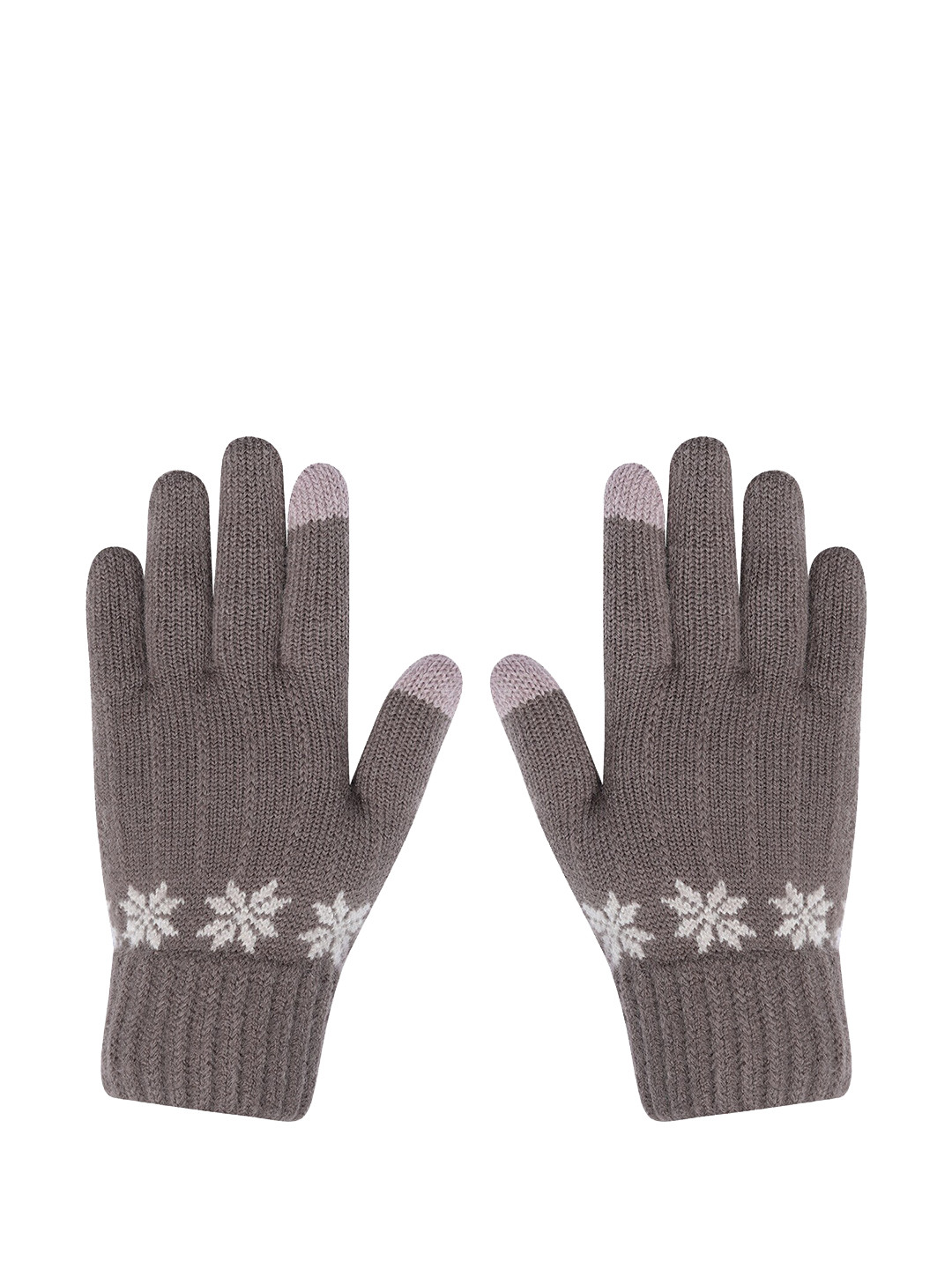 

LOOM LEGACY Women Winter Acrylic Woolen Geometric Printed Hand Gloves, Brown