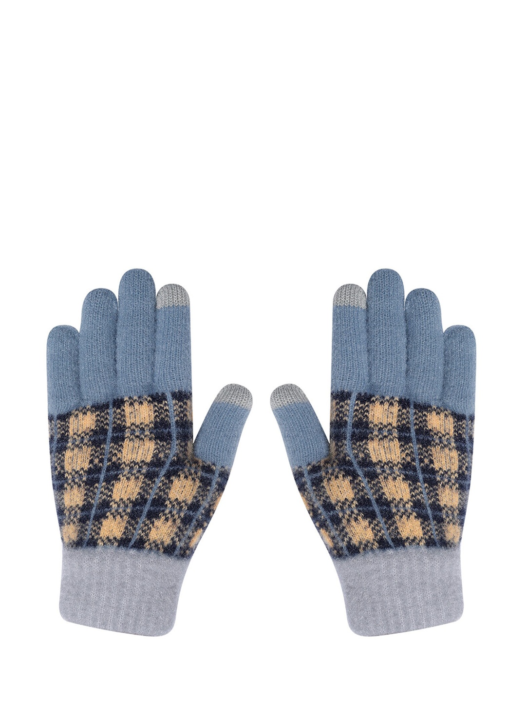 

LOOM LEGACY Women Winter Acrylic Woolen Woven Design Hand Gloves, Blue