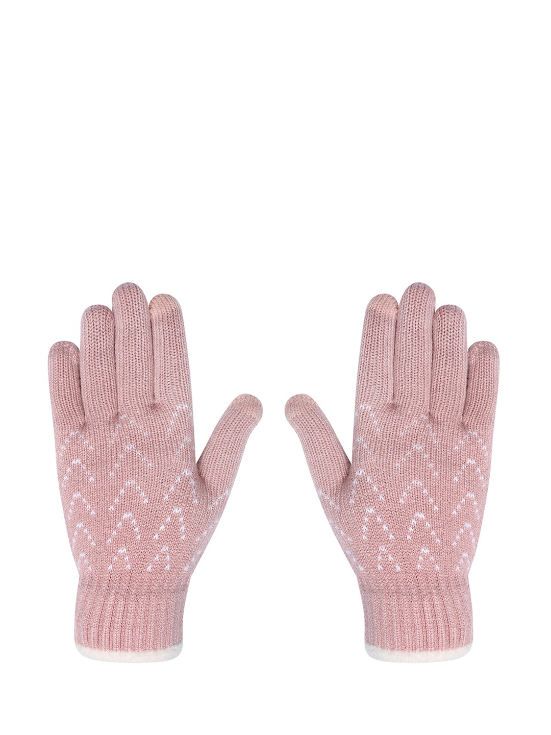 

LOOM LEGACY Women Winter Acrylic Woolen Floral Print Hand Gloves, Pink