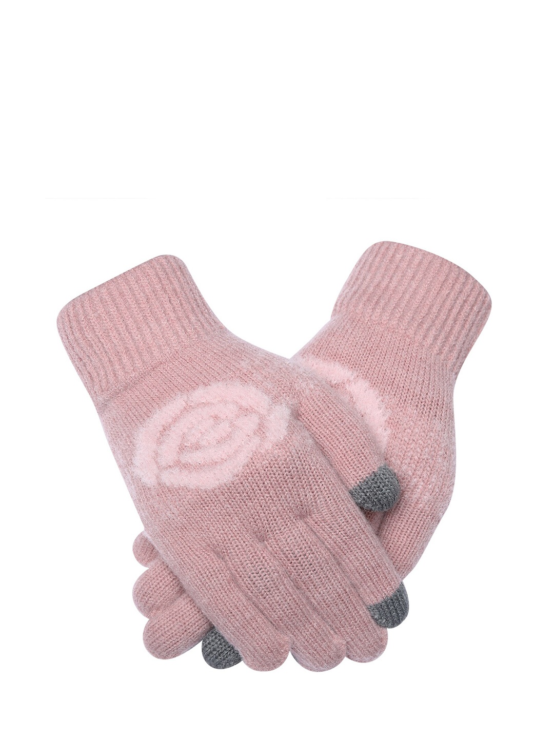 

LOOM LEGACY Women Knitted Design Winter Acrylic Woollen Hand Gloves, Pink